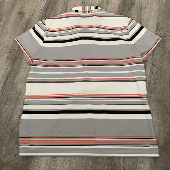 Izod Golf 1/4 Zip Polo Shirt Womens Large Gray Striped Short Sleeved Collared - Picture 5 of 6